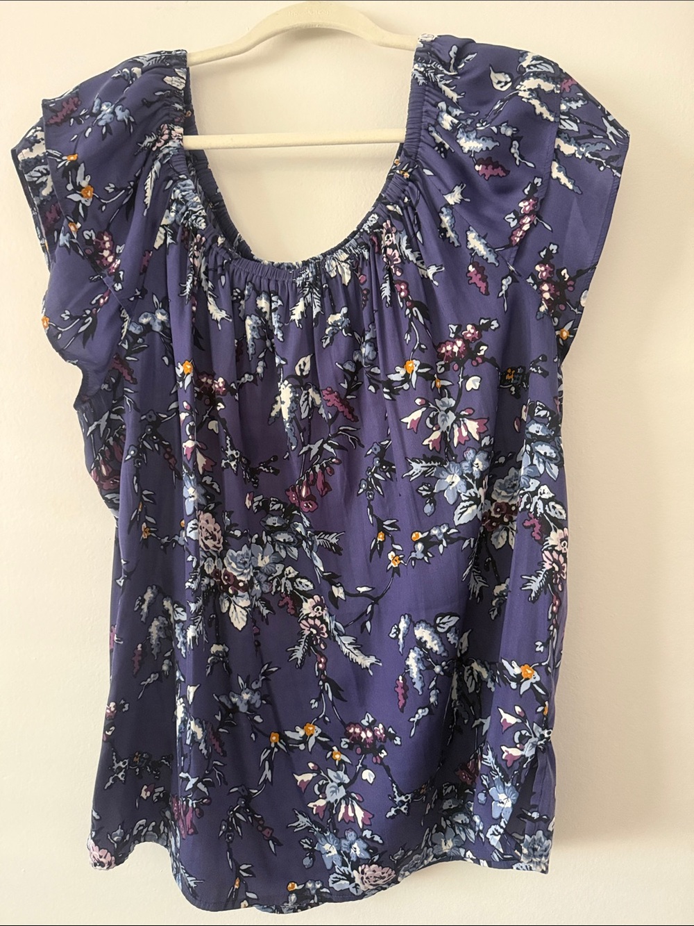 LOFT Purple Floral Scoop-Neck Blouse